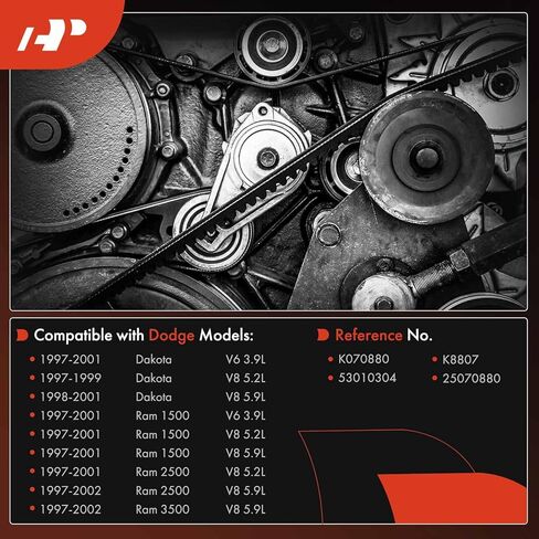 حزام قيادة أفعواني للمحرك A-Premium متوافق مع دودج رام 1500 1997-2001، رام 2500 1997-2002، داكوتا 1997-2001، 3.9 لتر 5.2 لتر 5.9 لتر، 87.99 بوصة in Kuwait