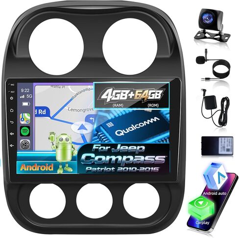 [2+32G] Android 13 Car Radio for Jeep Compass Patriot 2010 2011 2012 2013 2014 2015 2016, 10.1 inch Touchscreen Bluetooth Stereo with Apple Carplay and Android Auto+AHD Backup Camera/Mic/DSP Audio in Kuwait