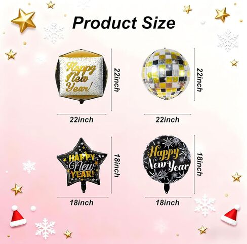 7 قطع بالونات السنة الجديدة 22 بوصة بالونات السنة الجديدة 18 بوصة بالون سنة جديدة سعيدة لديكورات السنة الجديدة 2026 in Kuwait