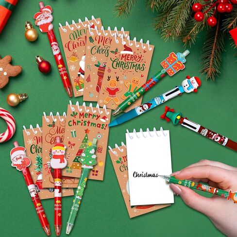 16 Pcs New Year Gift Mini Notepads with Pens Set, North Pole Spiral Memo Pads and Ballpoint Pens, Official Santa Delivery Xmas Notebooks for Kids Holiday Classroom Party Favors Christmas Gifts in Saudi Arabia