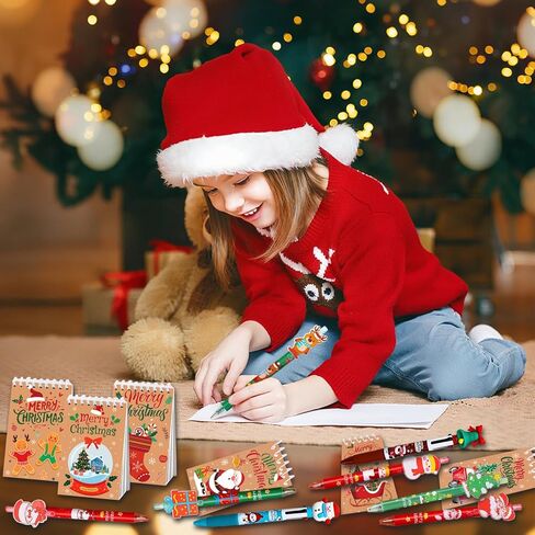 16 Pcs New Year Gift Mini Notepads with Pens Set, North Pole Spiral Memo Pads and Ballpoint Pens, Official Santa Delivery Xmas Notebooks for Kids Holiday Classroom Party Favors Christmas Gifts in Saudi Arabia