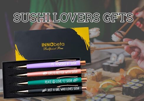 هدايا InnoBeta Sushi، مدعومة من Sushi، هدايا يابانية، مجموعة أقلام حبر جاف مكونة من 4 قطع in Saudi Arabia