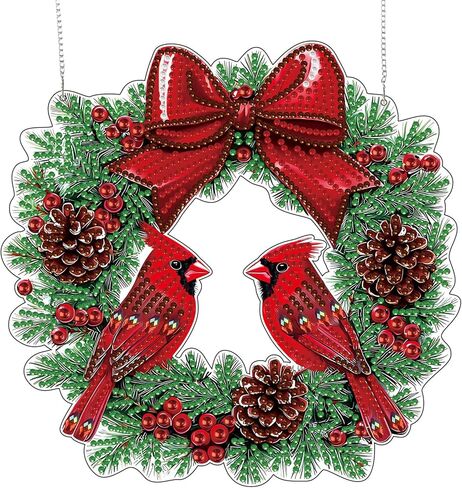 ZENDIYO Cardinals الماس الفن شنقا مجموعات للبالغين والأطفال، DIY الاكريليك على شكل خاص الماس الفن اللوحة نافذة المعلقات Dreamcatcher للمنزل جدار شنقا مجموعات شنقا زخرفة هدية عيد الميلاد in Kuwait