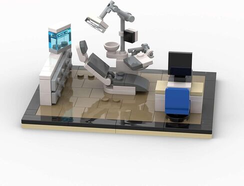 Miniature Dental Office Set, Dentist Chair and Equipment, Blue and White Checkered Base in Saudi Arabia