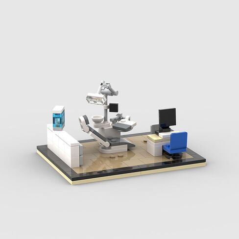 Miniature Dental Office Set, Dentist Chair and Equipment, Blue and White Checkered Base in Saudi Arabia