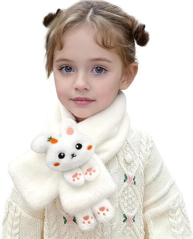 Kids Scarf for Girls Cute Rabbit Warm Scarf Cartoon Faux Plush Cross Collar Scarf Fluffy Neck Warmer for Girls in Saudi Arabia