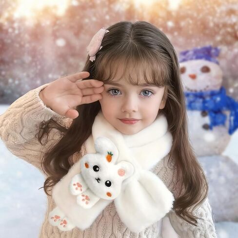 Kids Scarf for Girls Cute Rabbit Warm Scarf Cartoon Faux Plush Cross Collar Scarf Fluffy Neck Warmer for Girls in Saudi Arabia