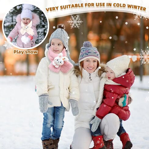 Kids Scarf for Girls Cute Rabbit Warm Scarf Cartoon Faux Plush Cross Collar Scarf Fluffy Neck Warmer for Girls in Saudi Arabia