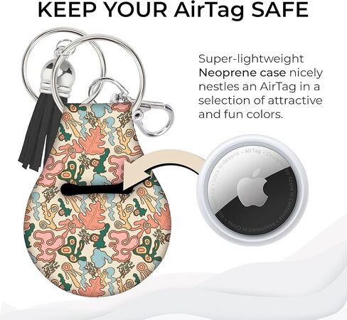 سلسلة مفاتيح حافظة AirTag ملونة من النيوبرين - تصميم زهور، حامل جهاز تعقب GPS مضاد للخدش مع حلقة ومشبك، متوافق مع Apple AirTag للمفاتيح والمحافظ in Kuwait