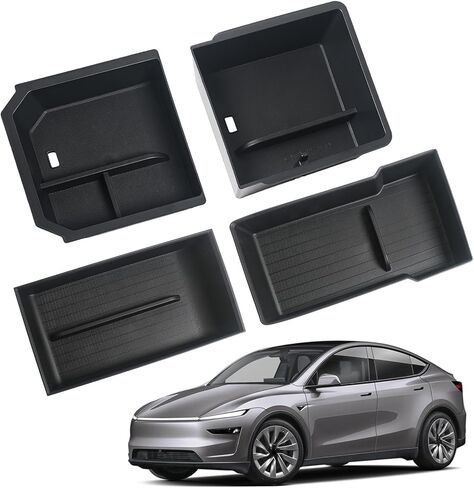 4 قطع من صواني تنظيم وحدة التحكم المركزية لملحقات Tesla Model Y Juniper الجديدة 2025 2026 ووحدة التحكم المركزية وصندوق مسند الذراع لتخزين صواني التخزين السفلية in Saudi Arabia