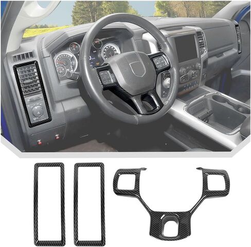 JeCar 3pcs Black Carbon Fiber Interior Trim Kit for 2010-2017 Dodge Ram Interior Accessories in Saudi Arabia