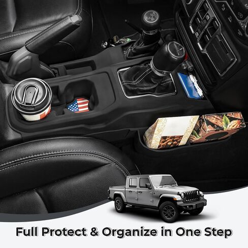 حامل كأس إدراج منظم وحدة التحكم المركزية لـ 2018-2023 Jeep Wrangler JL Gladiator JT، ملحقات تخزين داخلية من السيليكون الواقية، وحدة تحكم ناقل الحركة مع جيوب جانبية in Kuwait