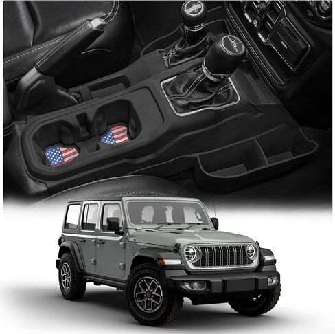 حامل كأس إدراج منظم وحدة التحكم المركزية لـ 2018-2023 Jeep Wrangler JL Gladiator JT، ملحقات تخزين داخلية من السيليكون الواقية، وحدة تحكم ناقل الحركة مع جيوب جانبية in Kuwait