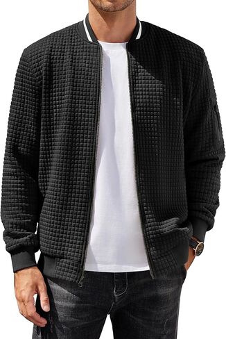 COOFANDY Mens Casual Jackets Lightweight Fall Bomber Jacket Full Zip Knit Sweater Jacket Varsity Coat in Saudi Arabia