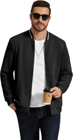 COOFANDY Mens Casual Jackets Lightweight Fall Bomber Jacket Full Zip Knit Sweater Jacket Varsity Coat in Saudi Arabia