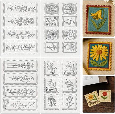 22Pcs Stamp Flower Water Soluble Hand Sewing Stabilizers, 8.3"x11.7" Stamp Bookmark Embroidery Pattern Stabilizer, 4 Sheets Floral Hat Stick and Stitch Embroidery Paper Sticker in Saudi Arabia