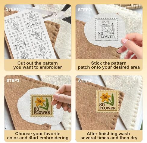 22Pcs Stamp Flower Water Soluble Hand Sewing Stabilizers, 8.3"x11.7" Stamp Bookmark Embroidery Pattern Stabilizer, 4 Sheets Floral Hat Stick and Stitch Embroidery Paper Sticker in Saudi Arabia