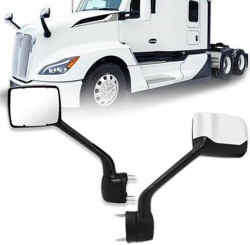 زوج مرآة غطاء محرك السيارة لـ Kenworth T680 2022 2023 2024 استبدال السائق الأيسر والجانب الأيمن للراكب OE Kenworth T680 ملحقات المرآة (كروم) in Kuwait