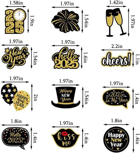 24 Pack Black Gold 2025 Happy New Year Cupcake Toppers 12 Types Muffin Cake Toppers for New Years Eva Party Favor Supplies in Saudi Arabia