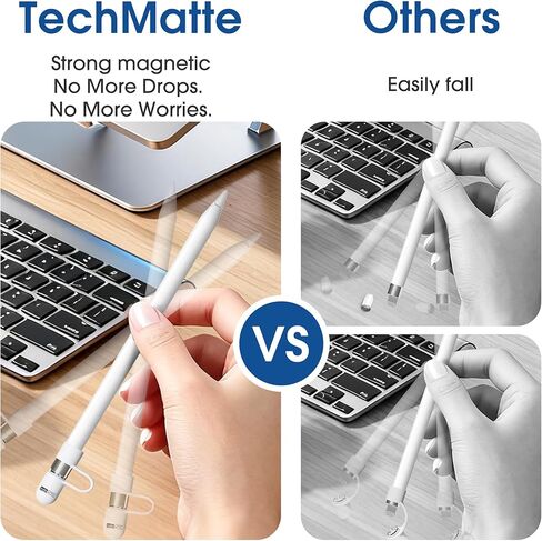 TechMatte 2 Pack Magnetic Replacement Caps Compatible with Apple Pencil 1st Generation-Cap Tether Included in Saudi Arabia