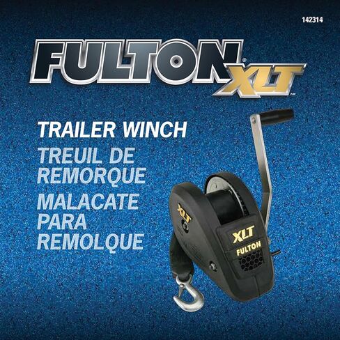 Fulton 142314 XLT Boat Trailer Winch with 20 Foot Winch Strap with Hook, 1,800 lbs. Capacity, Single-Speed Hand Crank Winch, Solid Drum Gear System in Saudi Arabia