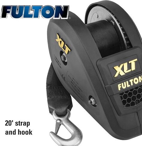 Fulton 142314 XLT Boat Trailer Winch with 20 Foot Winch Strap with Hook, 1,800 lbs. Capacity, Single-Speed Hand Crank Winch, Solid Drum Gear System in Saudi Arabia