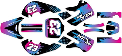 مجموعة رسومات لملصقات الدراجات النارية Kawasaki KLX 110 (2002-2009) Splash Series Pink 9 Mil-Dirt Pit Bike، ملصقات سباق الدراجات النارية ملحقات موتوكروس للسيارات بدون بلاستيك in Kuwait