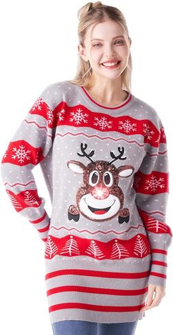 Giggling Getup Womens Light Up Ugly Christmas Sweater Dress with Colorful Light Up Bulb, Sweater Dresses for Women in Kuwait