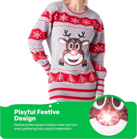 Giggling Getup Womens Light Up Ugly Christmas Sweater Dress with Colorful Light Up Bulb, Sweater Dresses for Women in Kuwait