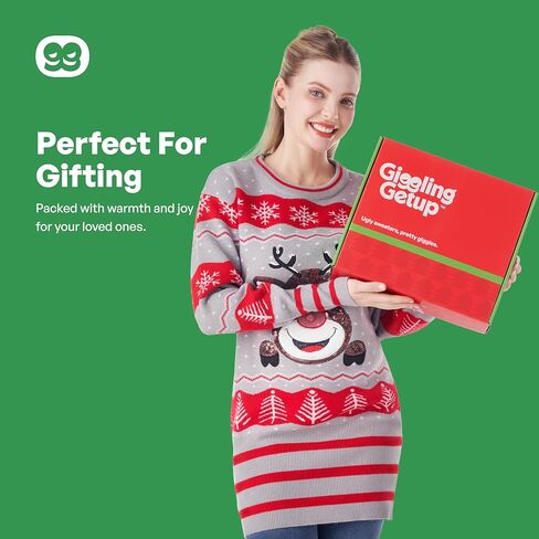 Giggling Getup Womens Light Up Ugly Christmas Sweater Dress with Colorful Light Up Bulb, Sweater Dresses for Women in Kuwait