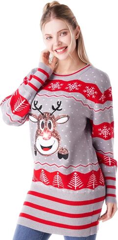 Giggling Getup Womens Light Up Ugly Christmas Sweater Dress with Colorful Light Up Bulb, Sweater Dresses for Women in Kuwait
