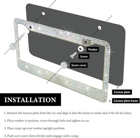 Bling Car License Plate Frame, 2 Holes Stainless Steel Sparkly Auto Tag Cover with Screws Caps, Bedazzled Rhinestone Licence Plate Holder Vehicle Decor for Women Girls (White AB) in Saudi Arabia