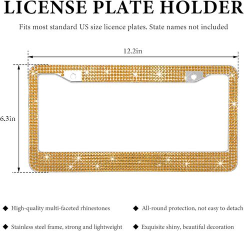 Bling Car License Plate Frame, 2 Holes Stainless Steel Sparkly Auto Tag Cover with Screws Caps, Bedazzled Rhinestone Licence Plate Holder Vehicle Decor for Women Girls (White AB) in Saudi Arabia