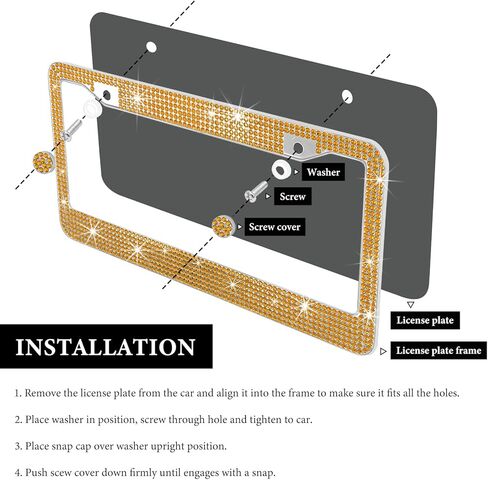 Bling Car License Plate Frame, 2 Holes Stainless Steel Sparkly Auto Tag Cover with Screws Caps, Bedazzled Rhinestone Licence Plate Holder Vehicle Decor for Women Girls (White AB) in Saudi Arabia