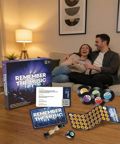 Music Trivia Party Game for Game Night – REMEMBER THE MUSIC All Time Edition, 350 Artist & Song Cards with QR Audio Clues, Spotify Compatible Board Game for Adults & Family, 2–6 Players in Saudi Arabia