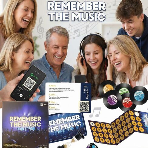 Music Trivia Party Game for Game Night – REMEMBER THE MUSIC All Time Edition, 350 Artist & Song Cards with QR Audio Clues, Spotify Compatible Board Game for Adults & Family, 2–6 Players in Saudi Arabia