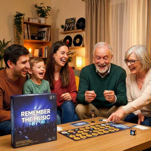 Music Trivia Party Game for Game Night – REMEMBER THE MUSIC All Time Edition, 350 Artist & Song Cards with QR Audio Clues, Spotify Compatible Board Game for Adults & Family, 2–6 Players in Saudi Arabia