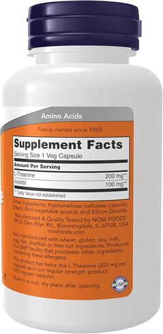 NOW Foods Supplements, L-Theanine 200 mg with Inositol, Stress Management*, 60 Veg Capsules in Saudi Arabia