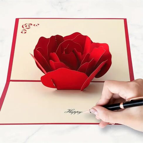 Elegant 3D Pop-Up Red Rose Greeting Card – Perfect for Birthday, Anniversary, Valentine's Day, Mother's Day & More – Classic Style with White Envelope in Saudi Arabia