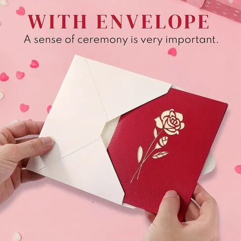 Elegant 3D Pop-Up Red Rose Greeting Card – Perfect for Birthday, Anniversary, Valentine's Day, Mother's Day & More – Classic Style with White Envelope in Saudi Arabia
