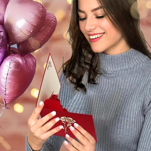 Elegant 3D Pop-Up Red Rose Greeting Card – Perfect for Birthday, Anniversary, Valentine's Day, Mother's Day & More – Classic Style with White Envelope in Saudi Arabia