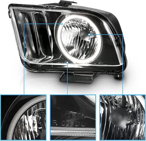 AmeriLite for 2005-2009 Ford Mustang Xtreme LED Halo Black Replacement Headlights Pair - Passenger and Driver Side in Saudi Arabia