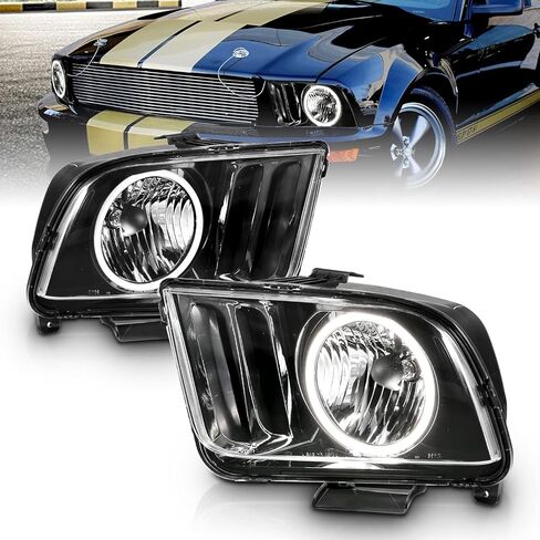 AmeriLite for 2005-2009 Ford Mustang Xtreme LED Halo Black Replacement Headlights Pair - Passenger and Driver Side in Saudi Arabia