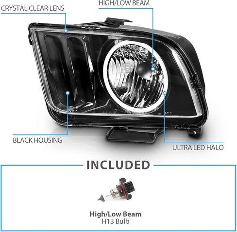 AmeriLite for 2005-2009 Ford Mustang Xtreme LED Halo Black Replacement Headlights Pair - Passenger and Driver Side in Saudi Arabia