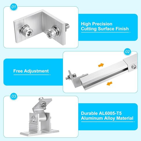 2 Sets Adjustable Solar Panel Tilts Mount Brackets Aluminum Alloy Mounting Brackets Kit Support 50W 70W 100W 150W 200W 300W 400W Solar Panel for Roof/RV/Boat/Wall/Off-Grid/Camping in Kuwait