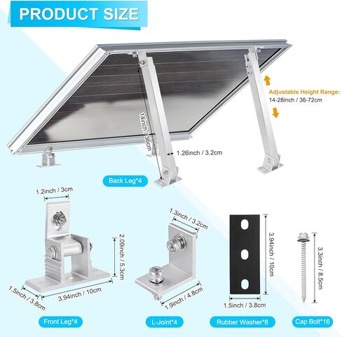 2 Sets Adjustable Solar Panel Tilts Mount Brackets Aluminum Alloy Mounting Brackets Kit Support 50W 70W 100W 150W 200W 300W 400W Solar Panel for Roof/RV/Boat/Wall/Off-Grid/Camping in Kuwait