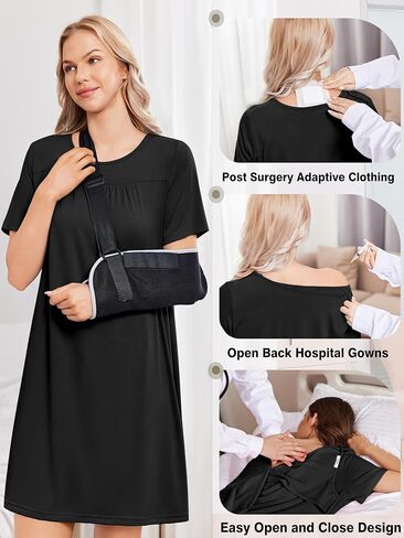 Deyeek Hospital Gowns for Women Tear Away Snap Open Back Dress Post Shoulder Surgery Dresses Soft Adaptive Clothing Nightgown in Kuwait
