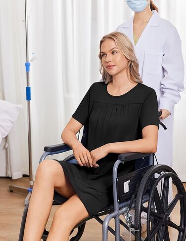 Deyeek Hospital Gowns for Women Tear Away Snap Open Back Dress Post Shoulder Surgery Dresses Soft Adaptive Clothing Nightgown in Kuwait