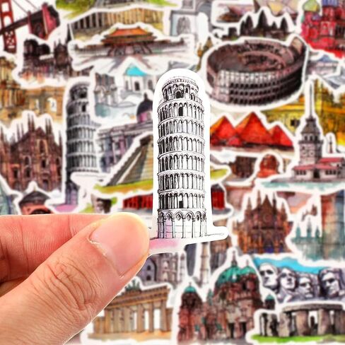 50pcs Scenic Luggage History Stickers Architecture World Suitcase Stickers Tourism Landmark Buildings Retro Bike Decals Waterproof PVC for Laptop Scrapbook Water Bottle in Saudi Arabia
