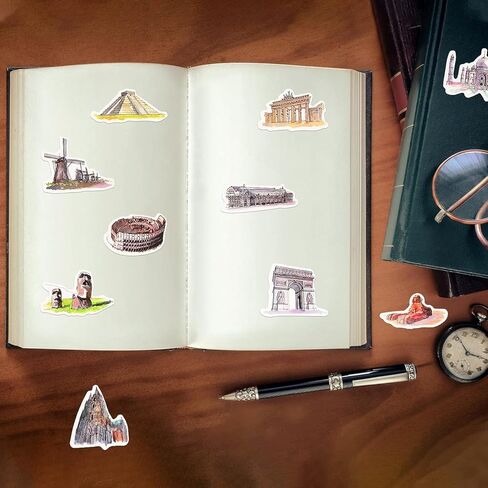 50pcs Scenic Luggage History Stickers Architecture World Suitcase Stickers Tourism Landmark Buildings Retro Bike Decals Waterproof PVC for Laptop Scrapbook Water Bottle in Saudi Arabia